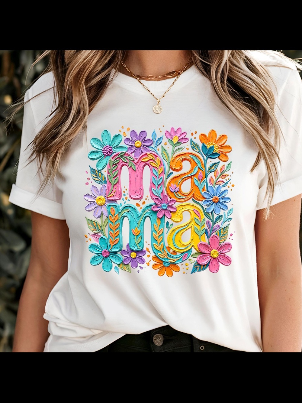 Mom Floral Graphic Tee - White